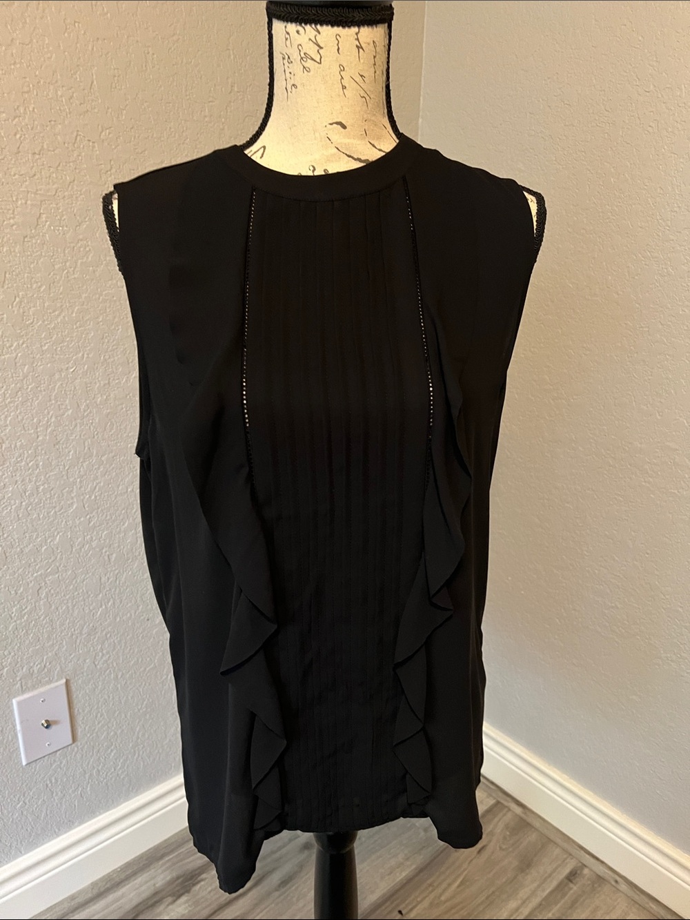 Black Sleeveless Ruffle Front Women’s Top
